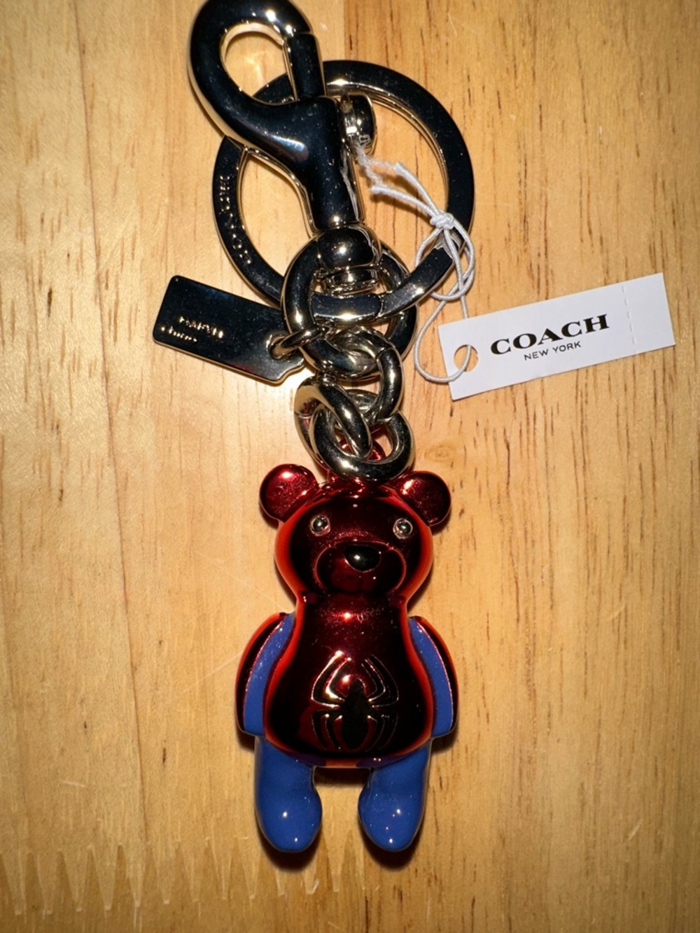 Coach Metallic Red & Blue Spider-Man  Bear Key Charm